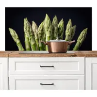 KitchenYeah Spatscherm keuken 120x60 cm - Kookplaat achterwand Asperges - Groen - Zwart - Muurbeschermer - Spatwand fornuis - Hoogwaardig aluminium