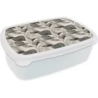 MuchoWow Broodtrommel Wit - Lunchbox Botanisch - Bladeren - Zwart - Brooddoos 18x12x6 cm - Brood lunch box - Broodtrommels voor kinderen en volwassenen