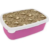 MuchoWow Broodtrommel Roze - Lunchbox Druppels - Organisch - Goud - Brooddoos 18x12x6 cm - Brood lunch box - Broodtrommels voor kinderen en volwassenen