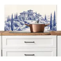 KitchenYeah Spatscherm keuken 100x50 cm - Kookplaat achterwand Rustiek - Landgoed - Blauw - Muurbeschermer - Spatwand fornuis - Hoogwaardig aluminium