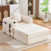 STILVORA Fauteuil 112 x 190 x 67 cm - Met Hocker En Zijvak - Ergonomisch Voor Woonkamer En Balkon - Ribstof Beige