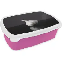 MuchoWow Broodtrommel Roze - Lunchbox Knoflook - Zwart - Wit - Brooddoos 18x12x6 cm - Brood lunch box - Broodtrommels voor kinderen en volwassenen