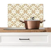 KitchenYeah Spatscherm keuken 60x40 cm - Kookplaat achterwand Bloemen - Patroon - Beige - Muurbeschermer - Spatwand fornuis - Hoogwaardig aluminium
