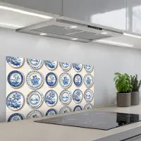 KitchenYeah Spatscherm 90x45 cm - Zelfklevende achterwand Borden - Bomen - Planten - Blauw - Keuken muurbeschermer - Spatwand fornuis