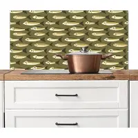 KitchenYeah Spatscherm keuken 100x50 cm - Kookplaat achterwand Vis - Patroon - Groen - Muurbeschermer - Spatwand fornuis - Hoogwaardig aluminium