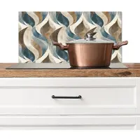 KitchenYeah Spatscherm keuken 60x30 cm - Kookplaat achterwand Abstract - Golven - Kleurrijk - Muurbeschermer - Spatwand fornuis - Hoogwaardig aluminium