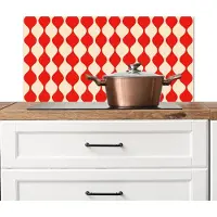 KitchenYeah Spatscherm keuken 80x40 cm - Kookplaat achterwand Golvend patroon - Retro - Rood - Beige - Muurbeschermer - Spatwand fornuis - Hoogwaardig aluminium