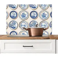 KitchenYeah Spatscherm keuken 80x55 cm - Kookplaat achterwand Borden - Bomen - Planten - Blauw - Muurbeschermer - Spatwand fornuis - Hoogwaardig aluminium
