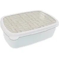 MuchoWow Broodtrommel Wit - Lunchbox Vlechtwerk - Banen - Beige - Brooddoos 18x12x6 cm - Brood lunch box - Broodtrommels voor kinderen en volwassenen