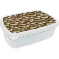 MuchoWow Broodtrommel Wit - Lunchbox Abstract - Antiek - Goud - Brooddoos 18x12x6 cm - Brood lunch box - Broodtrommels voor kinderen en volwassenen