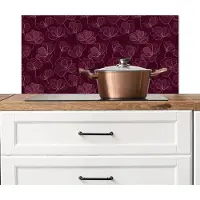 KitchenYeah Spatscherm keuken 90x45 cm - Kookplaat achterwand Bloemen - Patroon - Bordeauxrood - Muurbeschermer - Spatwand fornuis - Hoogwaardig aluminium