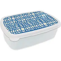 MuchoWow Broodtrommel Wit - Lunchbox Ruitpatroon - Blauw - Crème - Brooddoos 18x12x6 cm - Brood lunch box - Broodtrommels voor kinderen en volwassenen