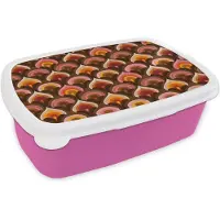 MuchoWow Broodtrommel Roze - Lunchbox Patroon - Retro - Kleurrijk - Brooddoos 18x12x6 cm - Brood lunch box - Broodtrommels voor kinderen en volwassenen
