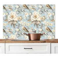 KitchenYeah Spatscherm keuken 120x80 cm - Kookplaat achterwand Botanisch - Zangvogel - Blauw - Muurbeschermer - Spatwand fornuis - Hoogwaardig aluminium