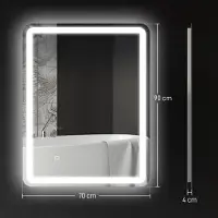 MODFU - Badkamerspiegel - Verlicht En Condensvrij - Dimbaar - Modern - Voor Badkamer - Gehard Glas - Zilver - 70 X 90 Cm