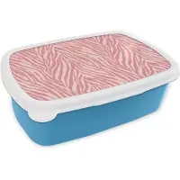 MuchoWow Broodtrommel Blauw - Lunchbox Zebra - Print - Roze - Brooddoos 18x12x6 cm - Brood lunch box - Broodtrommels voor kinderen en volwassenen