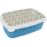 MuchoWow Broodtrommel Blauw - Lunchbox Floraal - Patroon - Kleurrijk - Brooddoos 18x12x6 cm - Brood lunch box - Broodtrommels voor kinderen en volwassenen