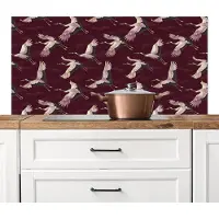 KitchenYeah Spatscherm keuken 120x60 cm - Kookplaat achterwand Kraanvogels - Klassiek - Bordeaux - Muurbeschermer - Spatwand fornuis - Hoogwaardig aluminium