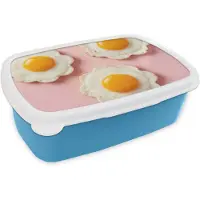 MuchoWow Broodtrommel Blauw - Lunchbox Eieren - Bloem - Roze - Brooddoos 18x12x6 cm - Brood lunch box - Broodtrommels voor kinderen en volwassenen