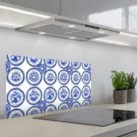 KitchenYeah Spatscherm 80x40 cm - Zelfklevende achterwand Cirkels - Bloemen - Blauw - Keuken muurbeschermer - Spatwand fornuis