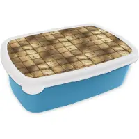 MuchoWow Broodtrommel Blauw - Lunchbox Geometrisch - Tegels - Goud - Brooddoos 18x12x6 cm - Brood lunch box - Broodtrommels voor kinderen en volwassenen