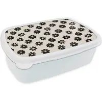 MuchoWow Broodtrommel Wit - Lunchbox Grafisch - Madeliefjes - Zwart - Beige - Brooddoos 18x12x6 cm - Brood lunch box - Broodtrommels voor kinderen en volwassenen