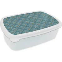 MuchoWow Broodtrommel Wit - Lunchbox Symmetrisch - Patroon - Blauw - Brooddoos 18x12x6 cm - Brood lunch box - Broodtrommels voor kinderen en volwassenen