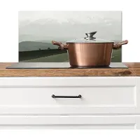 KitchenYeah Spatscherm keuken 70x30 cm - Kookplaat achterwand Grijs - Berg - Paarden - Muurbeschermer - Spatwand fornuis - Hoogwaardig aluminium