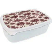 MuchoWow Broodtrommel Wit - Lunchbox Tropisch - Geometrisch - Bordeauxrood - Brooddoos 18x12x6 cm - Brood lunch box - Broodtrommels voor kinderen en volwassenen