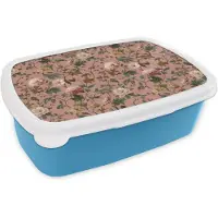 MuchoWow Broodtrommel Blauw - Lunchbox Bloemen - Klassiek - Roze - Brooddoos 18x12x6 cm - Brood lunch box - Broodtrommels voor kinderen en volwassenen