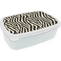 MuchoWow Broodtrommel Wit - Lunchbox Zebra - Print - Klassiek - Zwart - Brooddoos 18x12x6 cm - Brood lunch box - Broodtrommels voor kinderen en volwassenen