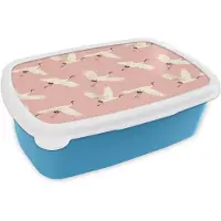 MuchoWow Broodtrommel Blauw - Lunchbox Modern - Kraanvogels - Roze - Brooddoos 18x12x6 cm - Brood lunch box - Broodtrommels voor kinderen en volwassenen