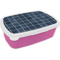 MuchoWow Broodtrommel Roze - Lunchbox Tegel - Modern - Blauw - Brooddoos 18x12x6 cm - Brood lunch box - Broodtrommels voor kinderen en volwassenen
