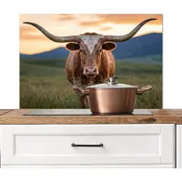 KitchenYeah Spatscherm keuken 90x60 cm - Kookplaat achterwand Longhorn - Landschap - Zonsondergang - Muurbeschermer - Spatwand fornuis - Hoogwaardig aluminium