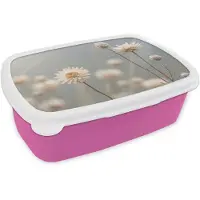 MuchoWow Broodtrommel Roze - Lunchbox Strobloemen - Wit - Daglicht - Brooddoos 18x12x6 cm - Brood lunch box - Broodtrommels voor kinderen en volwassenen