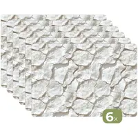 KitchenYeah Placemats - 6 stuks - 45x30 cm - Placemat kunststof - Structuur - Rots - Wit - Borden onderleggers - Decoratie voor op tafel - Keuken tafeldecoratie accessoires - Vinyl onderlegger - Tafelversiering