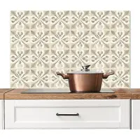 KitchenYeah Spatscherm keuken 100x65 cm - Kookplaat achterwand Tegel - Motief - Beige - Muurbeschermer - Spatwand fornuis - Hoogwaardig aluminium
