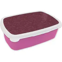 MuchoWow Broodtrommel Roze - Lunchbox Bladeren - Patroon - Paars - Brooddoos 18x12x6 cm - Brood lunch box - Broodtrommels voor kinderen en volwassenen