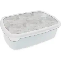 MuchoWow Broodtrommel Wit - Lunchbox Lichtgrijs - Ruw - Subtiel - Brooddoos 18x12x6 cm - Brood lunch box - Broodtrommels voor kinderen en volwassenen