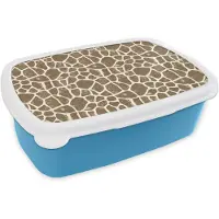MuchoWow Broodtrommel Blauw - Lunchbox Giraf - Klassiek - Bruin - Brooddoos 18x12x6 cm - Brood lunch box - Broodtrommels voor kinderen en volwassenen