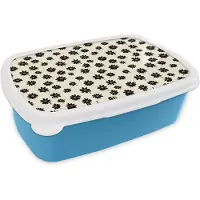 MuchoWow Broodtrommel Blauw - Lunchbox Madeliefjes - Grafisch - Zwart - Beige - Brooddoos 18x12x6 cm - Brood lunch box - Broodtrommels voor kinderen en volwassenen