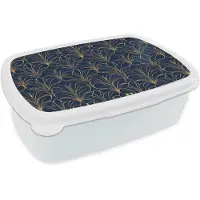 MuchoWow Broodtrommel Wit - Lunchbox Deco - Waaier - Blauw - Brooddoos 18x12x6 cm - Brood lunch box - Broodtrommels voor kinderen en volwassenen