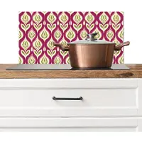 KitchenYeah Spatscherm keuken 70x30 cm - Kookplaat achterwand Retro - Floraal - Paars - Muurbeschermer - Spatwand fornuis - Hoogwaardig aluminium