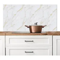 KitchenYeah Spatscherm keuken 120x60 cm - Kookplaat achterwand Wit - Marmer print - Goud - Luxueus - Muurbeschermer - Spatwand fornuis - Hoogwaardig aluminium