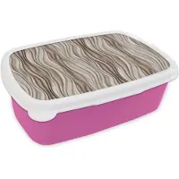 MuchoWow Broodtrommel Roze - Lunchbox Golven - 3D - Crème - Brooddoos 18x12x6 cm - Brood lunch box - Broodtrommels voor kinderen en volwassenen