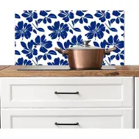 KitchenYeah Spatscherm keuken 80x40 cm - Kookplaat achterwand Floraal - Modern - Blauw - Muurbeschermer - Spatwand fornuis - Hoogwaardig aluminium