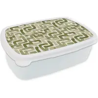 MuchoWow Broodtrommel Wit - Lunchbox Modern - Grafisch - Groen - Brooddoos 18x12x6 cm - Brood lunch box - Broodtrommels voor kinderen en volwassenen