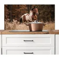 KitchenYeah Spatscherm keuken 100x50 cm - Kookplaat achterwand Paard - Bruin - Gras - Muurbeschermer - Spatwand fornuis - Hoogwaardig aluminium