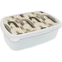 MuchoWow Broodtrommel Wit - Lunchbox Abstract - Patroon - Bogen - Brooddoos 18x12x6 cm - Brood lunch box - Broodtrommels voor kinderen en volwassenen