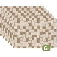 KitchenYeah Placemats - 6 stuks - 45x30 cm - Placemat kunststof - Blok - Patroon - Bruin - Borden onderleggers - Decoratie voor op tafel - Keuken tafeldecoratie accessoires - Vinyl onderlegger - Tafelversiering